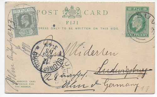 Post card fiji suva - 1905, to