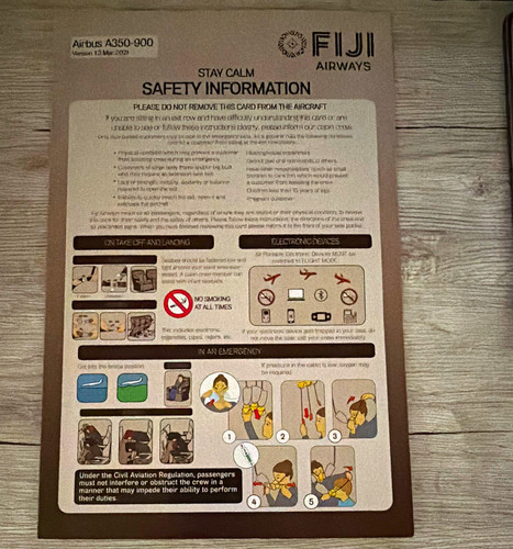 Safety card fiji airways - card,